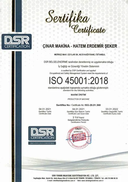 ISO 45001:2018 iş sağlığı ve güvenliği yönetim sistemi
