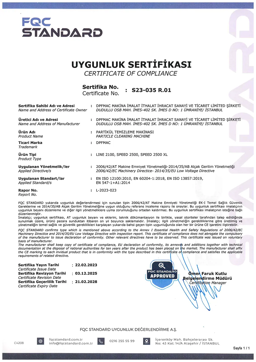 Uluslararası uygunluk ve CE belgelendirmesi
